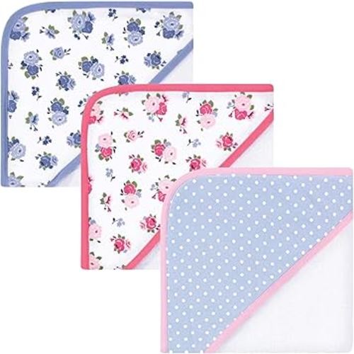 Luvable Friends Unisex Baby Cotton Terry Hooded Towels, Floral, One Size