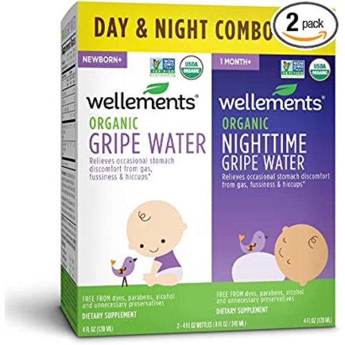Amazon.com: Wellements Organic Day & Night Gripe Water Combo Pack for Infants, Relieves Stomach Discomfort from Gas, Fussiness, & Hiccups for Baby, Free from Dyes, Parabens, Preservatives, 4 Fl Oz (Pack of 2)… : Baby