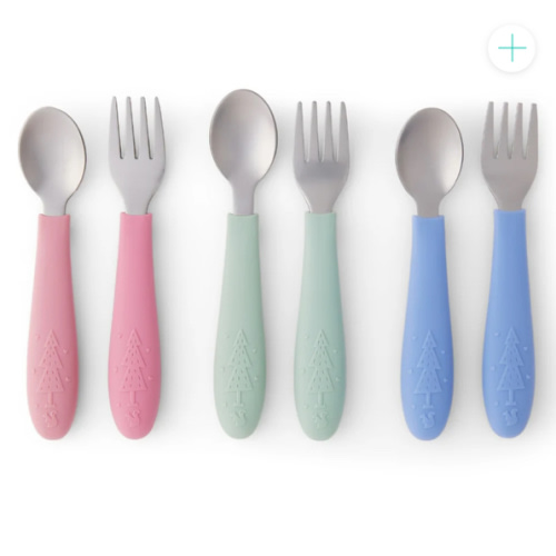 Babies/Toddler Stainless Steel Spoons + Forks with Silicone Handle