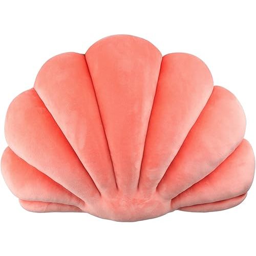 Yi-gog Seashell Pillow Sea Shaped Decorative Princess Throw Pillow 3D Velvet Soft Ocean Cute Throw Pillows for Bed Couch Chair Sofa Room 13.4 X 9.8 inch