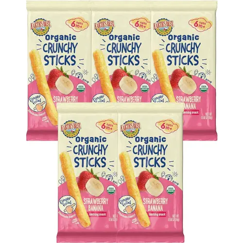 Earth's Best Organic Baby Food, Dissolvable Teething Snack for Babies 6 Months and Older, Strawberry Banana Crunchy Sticks, .56 oz Pack (Pack of 5)