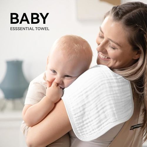 Synrroe Burp Cloths Large, Muslin Burp Cloths for Baby Girls and Boys, Pack of 10 Extra Absorbent and Soft Muslin Bibs, 6 Layers 20 by 10 Inches 100% Cotton (White 10 Pack) - Large 10 Pack