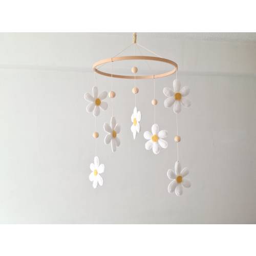 Daisy baby mobile Floral nursery mobile Neutral nursery decor Minimalist kids bedroom for Baby girl shower gift