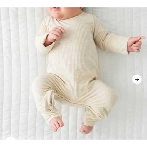 Heather Oatmeal Ribbed Crescent Zippy - Little Sleepies