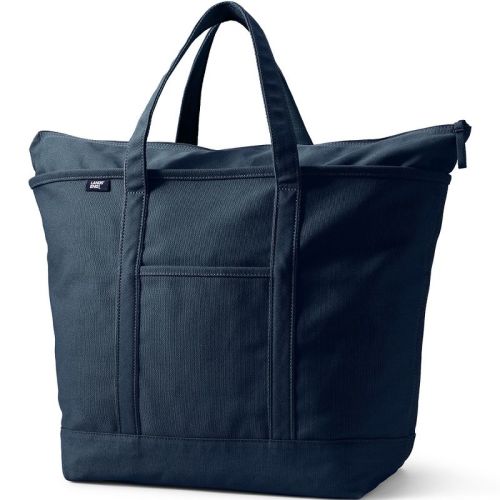 Lands' End Extra Large Solid Color 5 Pocket Zip Top Canvas Tote Bag - - Radiant Navy