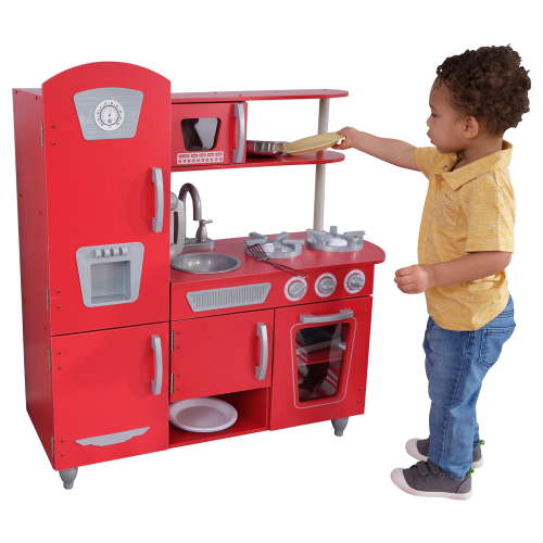 KidKraft, Kitchen, Red Vintage Wooden Play Kitchen, with Play Phone
