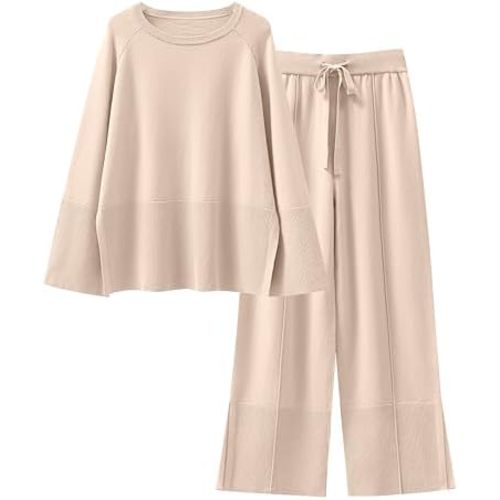 ANRABESS Womens 2 Piece Outfits Oversized Knit Sweater Set Wide Leg Pant Cozy Lounge Matching Pajama Sets 2026 Trendy Clothes