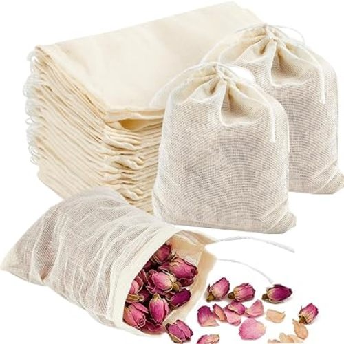 50 Pcs Muslin Bags with Drawstring 3x4 In, Cotton Sachet bags Empty