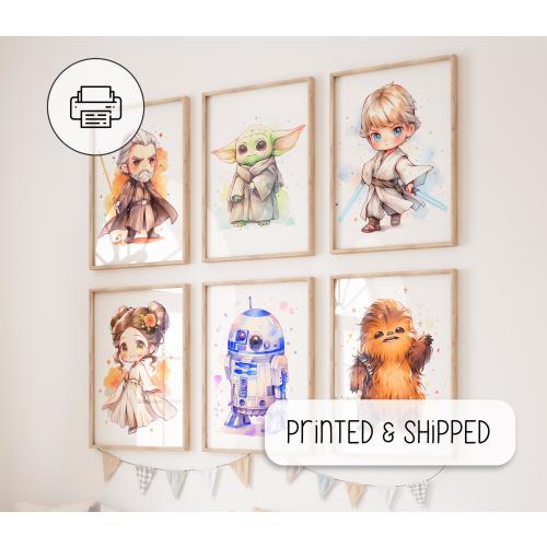 Cute Chibi Star Wars Characters - Nursery Room Decor - Art Gallery Wall - Set of 6 Starwars Posters - Baby Room Decor - Watercolor Art Print
