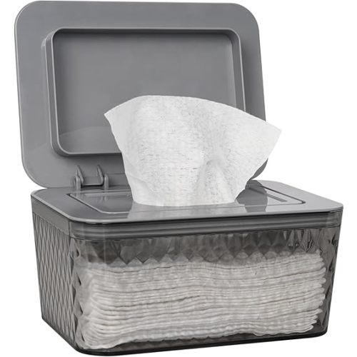 Wipes Dispenser, Baby Wipes Holder, Refillable Case, Visible and One-Handed Operation, Keep Wipes Fresh and Clean (Grey)