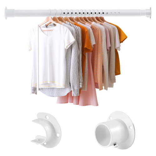 Closet Rods for Hanging Clothes, 17 to 39 Inches White Adjustable closet Hanging Rod for Wardrobes