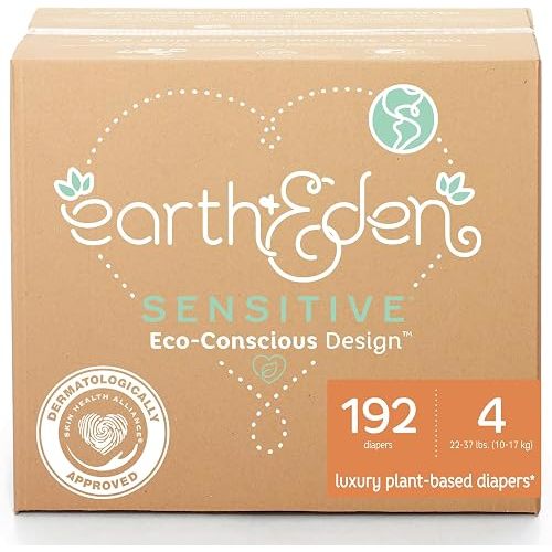 Earth & Eden Sensitive Baby Diapers, Size 4, No Harsh Chemicals, 192 ct
