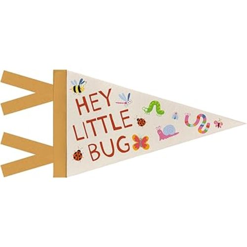 WXHUM Hey Little Bug Felt Pennant Banner Flags for Kids Nursery Room Classroom Playroom Decor, Cute Wall Art Decor for Nursery Toddler Boys Bedroom Decor, 8x17 Inch