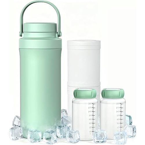 Portable Breast Milk Cooler, 22oz Larger Capacity Milk Cooler Bottle for Breastmilk, Breastmilk Chiller 360°Cooling for 24 Hours, Baby Feeding Essentials with 2pcs Breastmilk Storage Bottle, BPA-Free