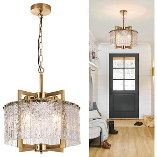 Modern Crystal Gold Chandeliers for Dining Room Drum Pendant Light