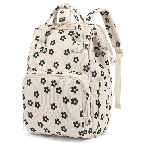 Baby Diaper Bag Backpack for Mom, Large Capacity Travel Nappy Bag for Boys & Girls with Stroller Straps (Corduroy Flowers)