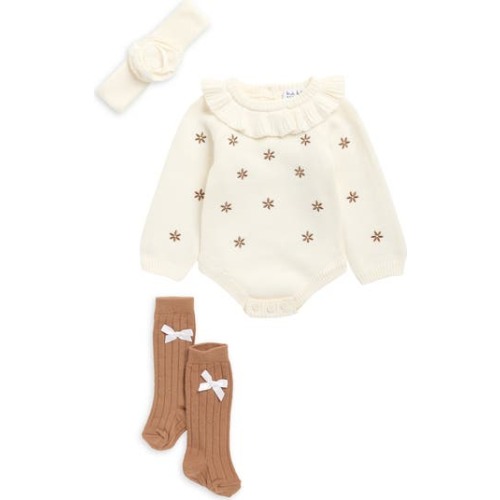 Embroidered Bubble Sweater, Headband & Socks Set