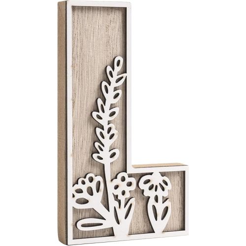 3D Layered Floral Wooden Letters for Wall Decor, 4.9" Name Sign for Nursery, Wood Alphabet Letter L Boho Wildflower Girls Kids Room Initials for Table Shelf Home Decorations