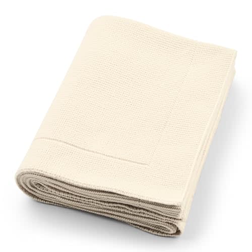 Knitted Organic Cotton Baby Blanket- Swaddle Blanket, 30" x 40" Soft Receiving Blanket for Newborn. (Ivory)