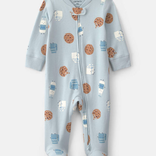 Baby Boy Milk & Cookies 100% Cotton 2-Way Zip Sleeper - Blue | Carter’s Oshkosh Canada