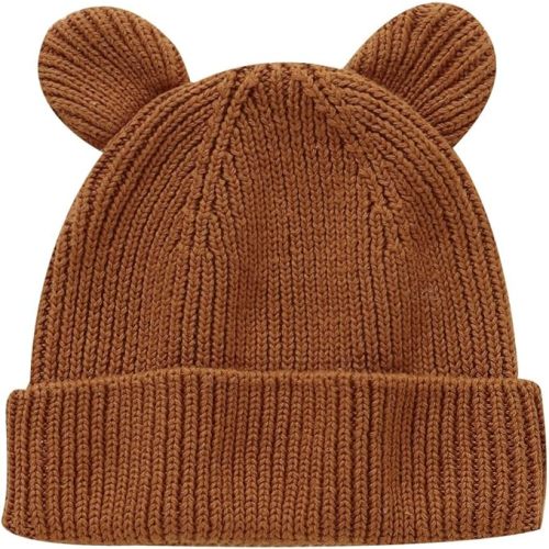 Hadetoto Cotton Baby Beanie Winter Knitted Hat with Bear Ear for Infant Toddler Boys Girls Soft Warm Skull Cap