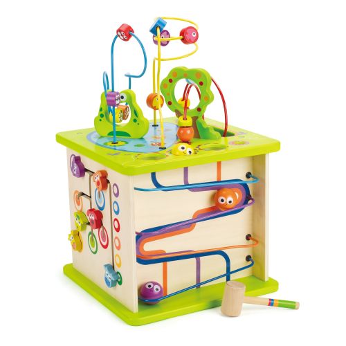 Amazon.com: Hape Country Critters Play Cube| Wooden Learning Puzzle Toy for Toddlers, 5-Sided Activity Centre with Animal Friends, Shapes, Mazes, Wooden Balls, Shape Sorter Blocks and More