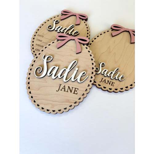 Bow Baby Announcement Sign with Birth Stats Baby Name Sign Hospital Gift for Newborn Birth Announcement Girl Coquette Nursery Decor