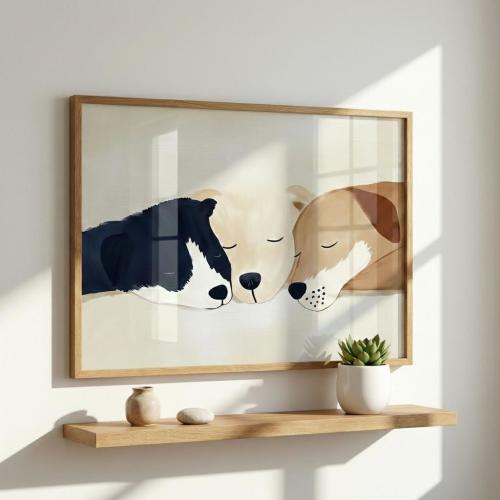 Nursery Wall Art Sleeping Puppies  Decor, Three Dogs Illustration, Neutral Baby Room Decor, Puppy Lover Gift, Gender Neutral Nursery Print