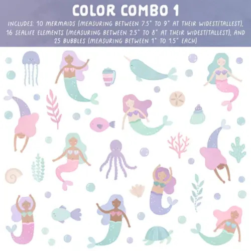 Mermaid Magic Fabric Wall Decals - Color Combo 1 - Sample (2 Sample-Sized Decals)