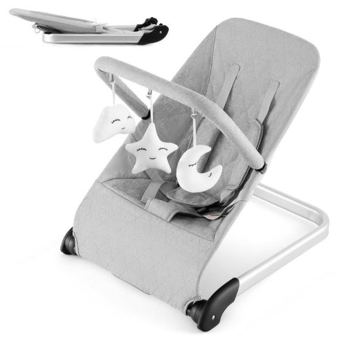 Costway Foldable Rocker Chair Portable Rocking Chair Seat w/Toy Bar Grey
