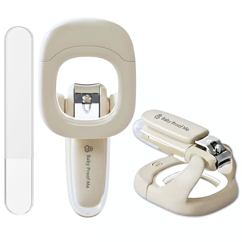 Baby Proof Me Baby Nail Clipper & File with LED Light, Fingernail Cutter with Catcher for Newborn, Infants & Toddlers- Magnifier for Ultra Visibility, Baby Essentials Nail Trimmer (White)