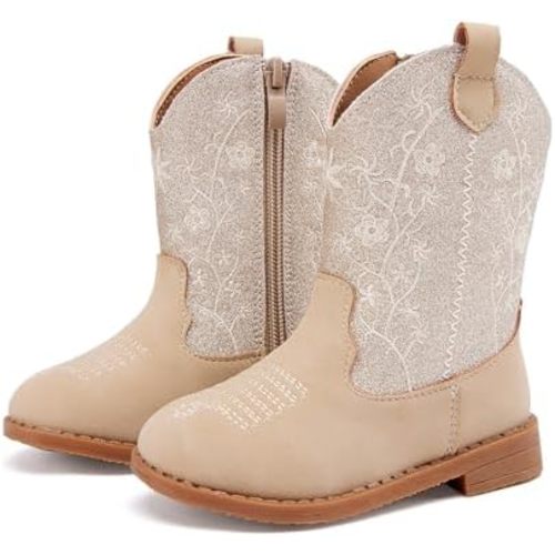 BMCiTYBM Toddler Girls Cowboy Cowgirl Boots Little Kids Pointed Toe Western Boots Mid Calf Side Zipper Riding Shoes for All Seasons (Toddler/Little Kid)