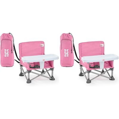 Bright Starts Pop 'N Sit Portable Booster, Indoor/Outdoor Use, Floor Seat with Feeding Tray, Pink, 6 Mos - 3 Yrs (Pack of 2)