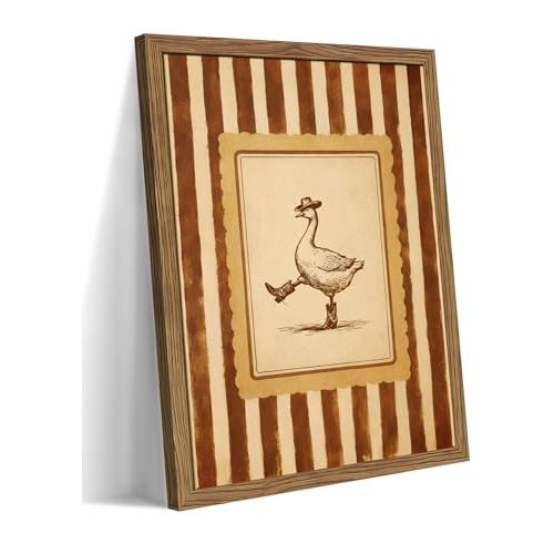 Vintage Cowboy Goose Wall Art, Western Silly Goose Canvas Wall Decor Painting, Funny Dancing Duck Animal Poster Print Picture for Nursery Living Room Bedroom Bathroom 12x16 Inch Framed