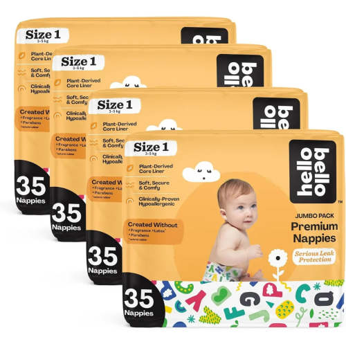 Hello Bello 140 Diapers Size 1 - Alphabet Soup Design - (35ct x 4)