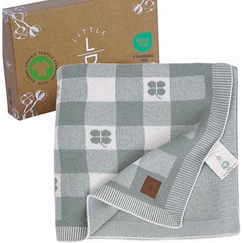 Gender-Neutral Baby Blanket, Four-Leaf Clover– 100% Organic GOTS Certified Cotton, 30x40 Inches, Soft and Lightweight, Perfect for Swaddling