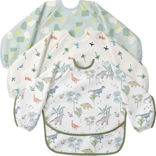 3 Pack Long Sleeve baby Bibs for Eating, Waterproof Smock Bib