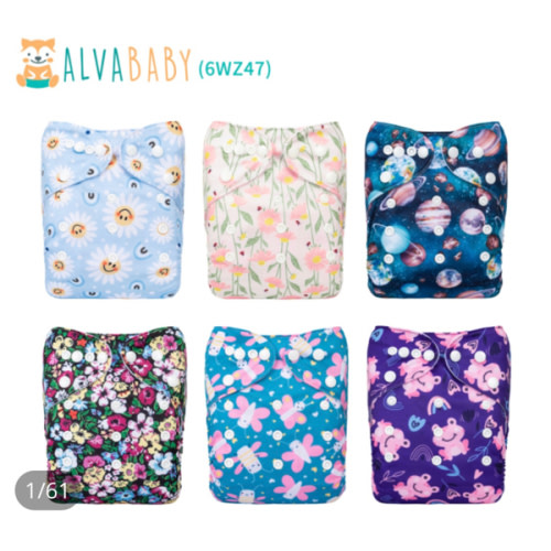 6-Pack Baby Cloth Diapers with 6 Microfiber Inserts - One Size Adjustable & Reusable Pocket Diapers for Infants & Toddlers