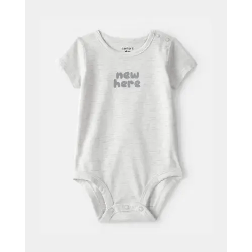 Baby 'New Here' Graphic Bodysuit - Grey | Carter's