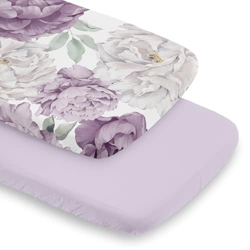 Sweet Jojo Designs 2-Piece Baby Bassinet Sheets Set (Boho Purple Floral) for Girls, Infant Newborn Nursery, Oval, Rectangle & Hourglass Mattress (Lavender, Shabby Chic, Bohemian, Vintage, Watercolor)