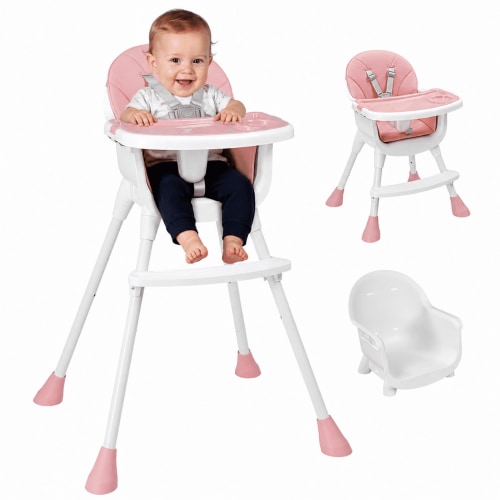 Ktaxon Baby High Chair, Convertible 3 in 1 High Chairs for Babies and Toddlers, Baby Highchair with 5-Point Safety Harness, Adjustable Height & Dining Tray, Pink