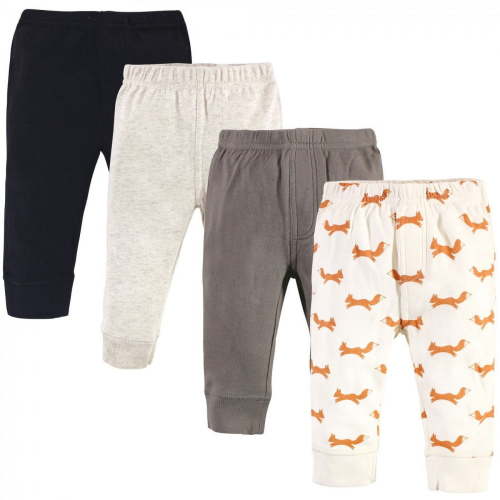 Touched by Nature Baby and Toddler Boy Organic Cotton Pants 4pk, Fox, 0-3 Months
