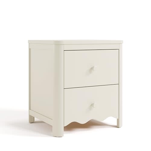 Storkcraft Casablanca 2 Drawer Nightstand, Frosted Oat | GREENGUARD Gold Certified, Storage for Kids Bedroom, Premium Wood Nightstand with Iconic Wave Detailing and Rounded Posts