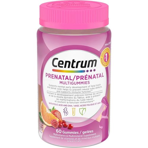 Centrum Prenatal Multigummies with DHA and Folic Acid, Postpartum Multivitamin and Mineral Supplement, 60 count, 30 day supply.