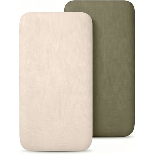 Muslin Bassinet Sheets 2-Pack – Soft Breathable for Newborn, Stretchy Snug Fit for Bedside Sleeper and Most Bassinet Mattress, Neutral Nursery Essentials