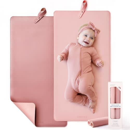 Thickened Baby Changing Pad 2 Pack, Portable Travel Mat with Roll-up Design | Wipeable vegan leather. Anti-slip bottom for safety. No crease, easy storage. Perfect for on-the-go diaper changes.