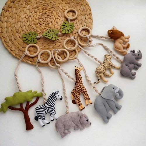 Safari Animal Play Gym Toys: Felt Montessori Hanging Toys