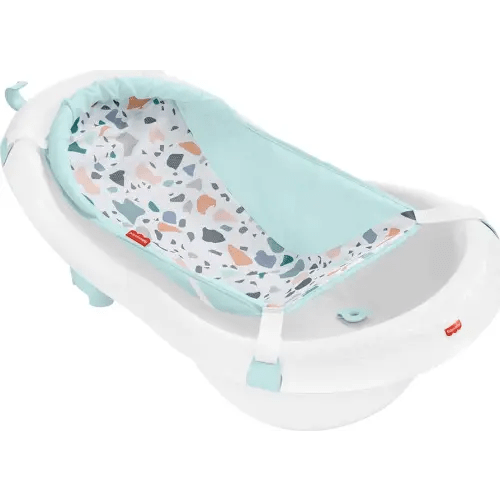 Fisher-Price Baby to Toddler Bath 4-in-1 Sling ‘n Seat Tub with Removable Infant Support and 2 Toys, Pacific Pebble