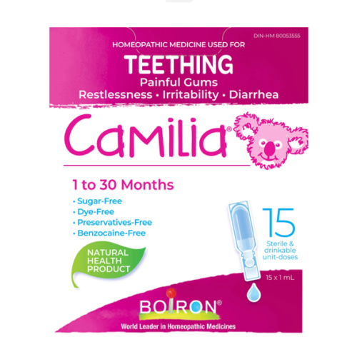 Boiron Camilia Teething Relief for Infants 1 to 30 Months, Sugar-Free, Benzocaine-Free, 30 Doses