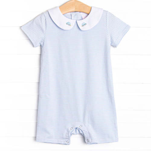 On the Way Home Embroidered Short Romper, Blue – Stitchy Fish